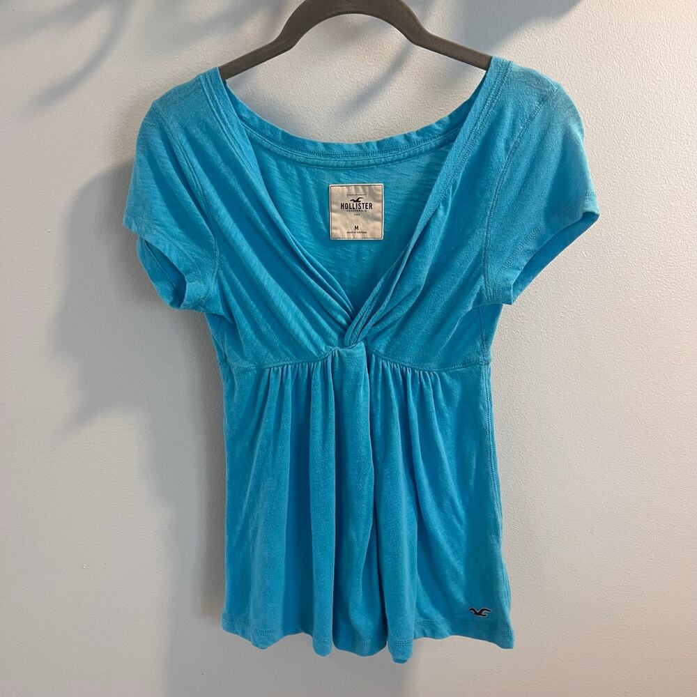 Vtg Hollister Y2K Blue Baby Doll Short Sleeve Top Size M